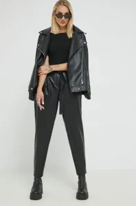 Kalhoty HUGO dámské, černá barva, jednoduché, high waist #4116676