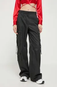 Kalhoty HUGO dámské, černá barva, jednoduché, high waist #5456656