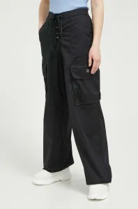 Kalhoty HUGO dámské, černá barva, kapsáče, high waist #5407475