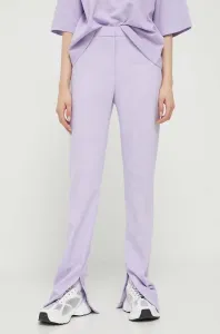 Kalhoty HUGO dámské, fialová barva, jednoduché, high waist #5689471