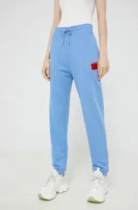 Kalhoty HUGO dámské, modrá barva, hladké #1944994