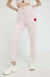 Kalhoty HUGO dámské, růžová barva, hladké