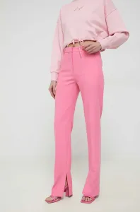 Kalhoty HUGO dámské, růžová barva, jednoduché, high waist #5049828