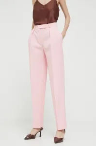 Kalhoty HUGO dámské, růžová barva, široké, high waist