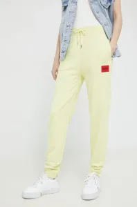 Kalhoty HUGO dámské, žlutá barva, hladké #1944999