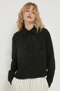 Košile HUGO dámská, černá barva, relaxed, s klasickým límcem #5412808