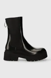 Kožené kotníkové boty HUGO Kris dámské, černá barva, na plochém podpatku, 50498103 #5938541