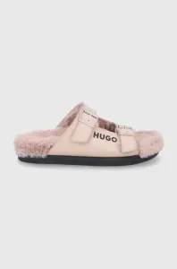Kožené pantofle Hugo dámské, béžová barva #1981548