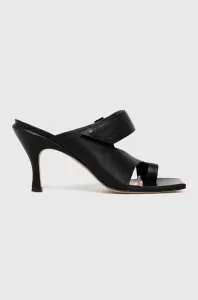 Kožené pantofle Hugo dámské, černá barva, na podpatku #1952882