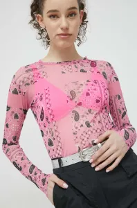 Tričko s dlouhým rukávem HUGO růžová barva #4943562