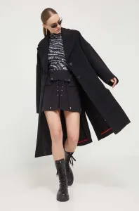 Vlněný kabát HUGO černá barva, přechodný, bez zapínání