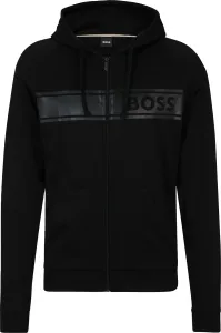 Bavlněná mikina BOSS černá barva, s kapucí, s potiskem, 50510630