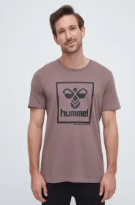 Bavlněné tričko Hummel hnědá barva, s potiskem