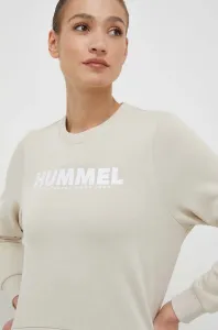 Bavlněná mikina Hummel dámská, béžová barva, s potiskem #6188184