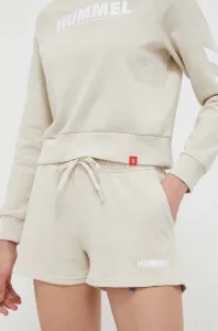 Bavlněné šortky Hummel béžová barva, hladké, medium waist