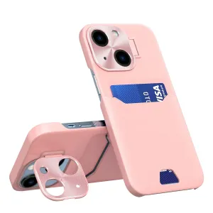 Hurtel Kožené pouzdro se stojánkem pro iPhone 14 Plus peněženkové pouzdro se stojánkem růžové