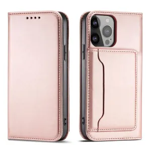 Hurtel Magnet Card Case iPhone 14 flip cover peněženka růžová