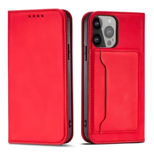 Hurtel Magnetové pouzdro na karty iPhone 14 Pro Max flip cover wallet stand red