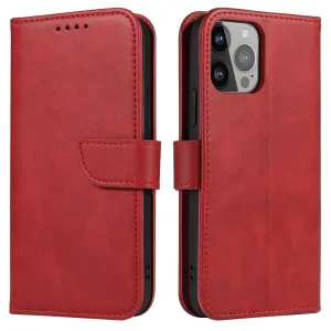 Hurtel Peněženkové pouzdro s flipovým stojánkem pro iPhone 15 Plus Magnet Case - červené