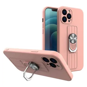 Hurtel Silikonové pouzdro Ring Case s úchytem na prst a stojánkem pro iPhone 11 Pro Max růžové