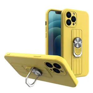 Hurtel Silikonové pouzdro Ring Case s úchytem na prst a stojánkem pro iPhone 11 Pro Max žluté