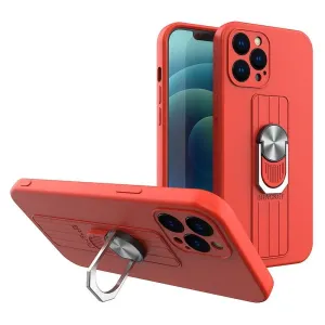 Hurtel Silikonové pouzdro Ring Case s úchytem na prst a stojánkem pro Xiaomi Redmi Note 11 červené