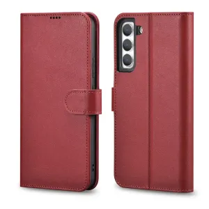 iCarer Haitang Kožené peněženkové pouzdro pro Samsung Galaxy S22+ (S22 Plus) peněženkový kryt červené (AKSM05RD)