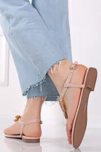 Béžové nízké sandály s kamínky Lizzy #4541609
