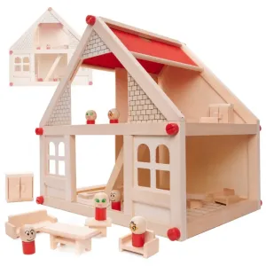 Dřevěný domeček pro panenky + nábytek a lidé 40 cm