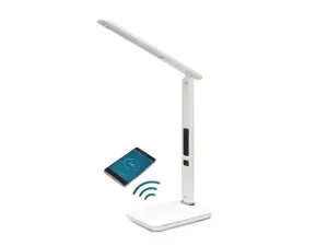 LED stolní lampička IMMAX KINGFISHER Qi bílá s bezdrátovým nabíjením Qi a USB