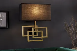 Estila Designová nástěnná lampa Metalia s geometrickou kovovou podstavou ve zlatém provedení a černým stínítkem 44cm