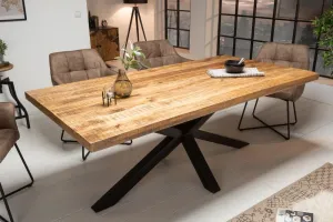 Estila Industriální jídelní stůl Comedor z lakovaného masivního dřeva s černou kovovou podstavou obdélníkový hnědý 160cm