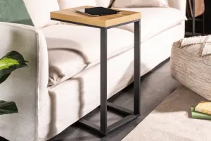 Estila Designový stolek pro laptop Manilla s přírodně hnědou dřevěnou vrchní deskou a černou kovovou konstrukcí 61cm