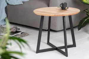 Estila Industriální příruční kulatý stolek z masivu a černou kovovou podstavou Modul 50cm