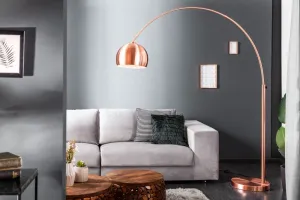 Estila Art-deco moderní stojací lampa Gavin do obývacího pokoje s měděným stínítkem a černou kovovou konstrukcí 170-210cm