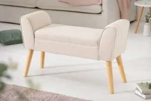 Estila Skandinávská čalouněná lavice Karen béžové barvy s dřevěnými nohami 90cm