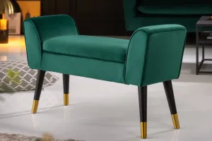 Estila Art-deco stylová lavice Karen se zeleným sametovým potahem 90cm
