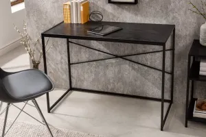 Estila Industriální psací stolek Industria Negra s dýhovanou vrchní deskou s černou kovovou podstavou v provedení jasan černý 100cm