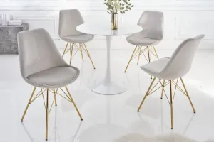 Estila Moderní art deco židle Scandinavia se zlatou kovovou konstrukcí sametovým potahem v barvě champagne