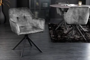 Estila Designová otočná kancelářská židle Devon s tmavě šedým čalouněním a černým šikmýma nohama z kovu 83cm