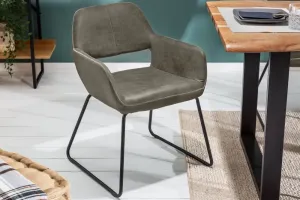 Estila Moderní čalouněná jídelní židle Pala v hnědošedém odstínu s koženým povrchem 77cm