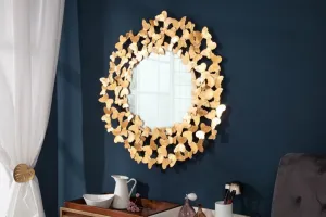 Estila Art-deco nadčasové kulaté nástěnné zrcadlo Papillon v rámu zlaté barvy 78cm