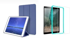 Trifold Smart Case - kryt se stojánkem pro iPad 2/3/4 - modrý + Ochranné tvrzené sklo s instalačním rámečkem