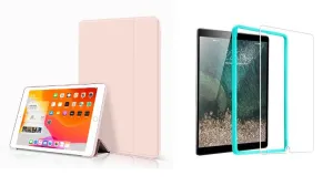 Trifold Smart Case - kryt se stojánkem pro iPad 9.7 (kromě iPad Pro 9.7) - ružový + Ochranné tvrzené sklo s instalačním rámečkem