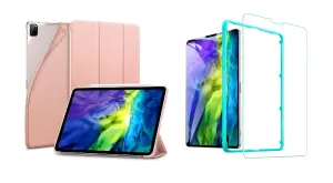 Trifold Smart Case - kryt se stojánkem pro iPad Air 4/iPad Air 5 - ružový + Ochranné tvrzené sklo s instalačním rámečkem