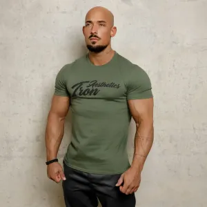 Pánské fitness tričko Iron Aesthetics Puff, vojenská zelená