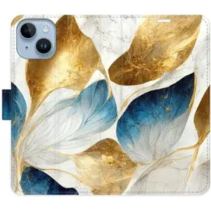 iSaprio flip pouzdro GoldBlue Leaves pro iPhone 14