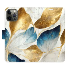 Flipové pouzdro iSaprio - GoldBlue Leaves - iPhone 12/12 Pro