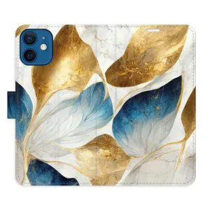 Flipové pouzdro iSaprio - GoldBlue Leaves - iPhone 12 mini