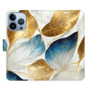 Flipové pouzdro iSaprio - GoldBlue Leaves - iPhone 13 Pro